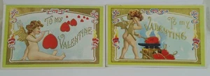 Cupido soplando burbujas y forjando corazones dos postales antiguas de San Valentín  - Imagen 1 de 2