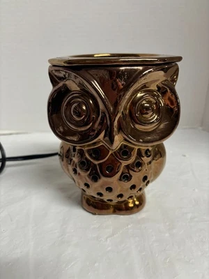 Calentador eléctrico de cera de vela de búho de metal color Cooper ¡LINDO! Foto 1 de 4