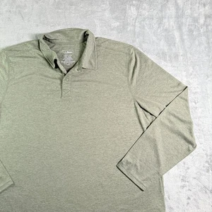 LL Bean Mens Slightly Fitted XXL REG Long Sleeve Polo Green Recycled Polyester - Picture 1 of 10