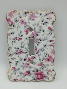 Cubierta de placa de interruptor de luz única de porcelana con flores florales rosa y blanco vintage - Imagen 1 de 1