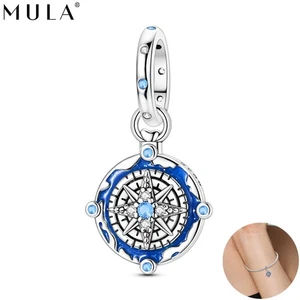 MULA 925 Sterling Silber Erde Kompass Anhänger DIY Charm CZ für Frauen Armband - Picture 1 of 6