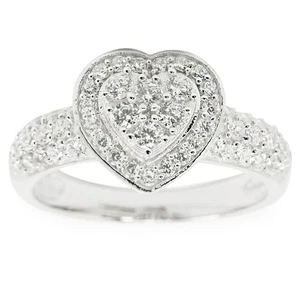Crystal Heart Sterling Silver Women's Ring (Size 7) - Picture 1 of 4