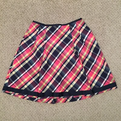 Falda LL Bean Talla 8 Azul Rosa Cuadros Acampanada Hasta la Rodilla Bolsillos Forrados Foto 1 de 4