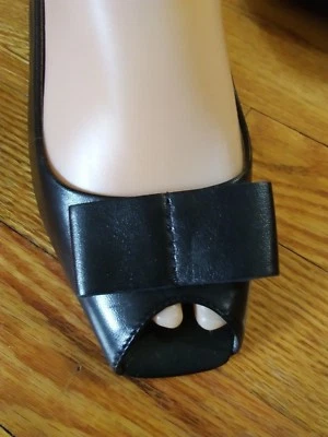 Zapatos Liz Claiborne "Cleopatra" Cuero Negro/Arco@Puntera/Puntera Abierta con Cordones 8.5-M Foto 1 de 4