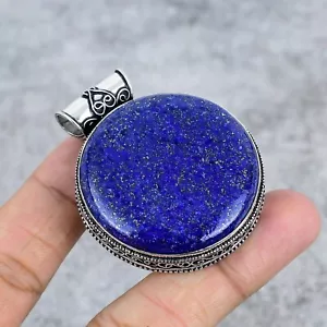 Lapis Lazuli Round Cabochon Pendant, Handmade Healing Crystal 925 Silver Pendant - Picture 1 of 4