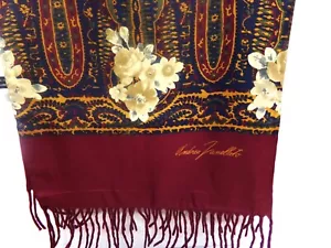 VINTAGE ANDREA ZANELLATO 65 X 13 SCARF WITH FLOWER DESIGN SILK & WOOL ITALY - Picture 1 of 4