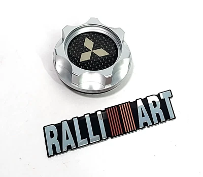 SILVER ENGINE OIL FILLER CAP FOR MITSUBISHI ECLIPSE LANCER CARBON FIBER RALLIAR - Image 1 of 4