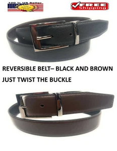 CINTURÓN DE CUERO REVERSIBLE MARRÓN NEGRO PARA HOMBRE CON HEBILLA DE CINTURÓN EXTRAÍBLE - 2 CINTURONES EN UNO - Imagen 1 de 5