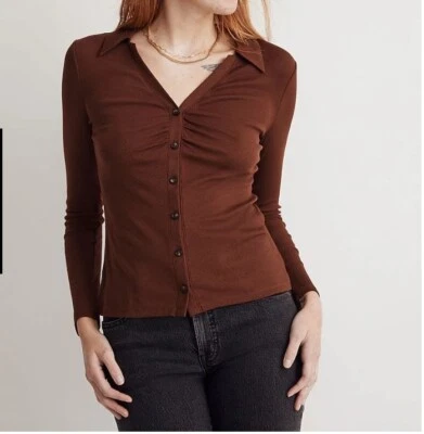 Cárdigan polo acanalado caoba suave Madewell Plus 4X Foto 1 de 4