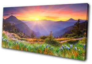 Landscapes Sunset Mountains SINGLE CANVAS WALL ART Picture Print VA - Picture 1 of 1