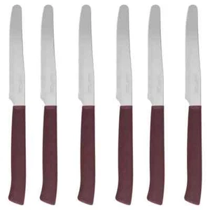 SET OF 6 TABLE KNIVES MAROB I SHARPESTIMI STAINLESS STEEL TOOTHED TIP BROWN - Picture 1 of 3