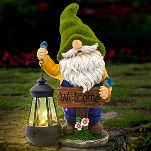Solar Garden Gnome Statue Outdoor Light Yard Lawn Patio Decoration Figurine Gift - Picture 1 of 13