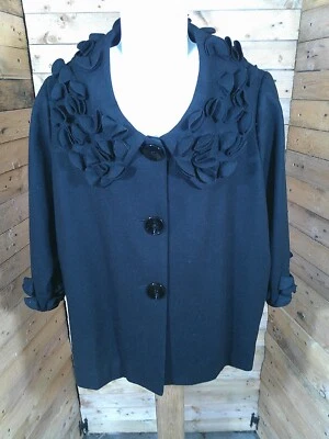 Abrigo Ali Miles Línea A Lana Columpio Top Cuello Volantes Negro Bolsillos Mujeres 1X Plus  Foto 1 de 4