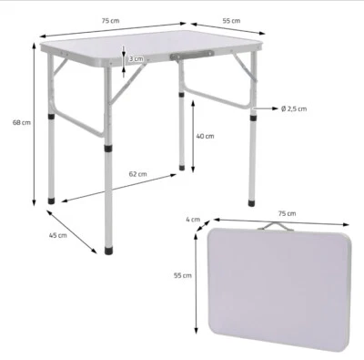 ML DESIGN MODERN LIV Klapptisch Campingtisch Gartentisch mit Tragegriff Aluminium 75x55x68cm