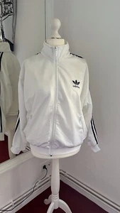 Adidas Damen Herren Jacke Gr.M 🍒 Windbreaker🍒weiß mit blauen Streifen🍒Rarität - Bild 1 von 9