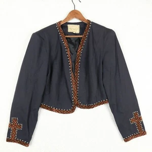 Double D Ranch Jacket Womens Large Black Cropped Western Embroidered Cross - Picture 1 of 9