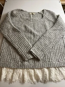 Hollister Sweater Womens Medium Gray Pullover Sweatshirt Knit with Lace Casual - Picture 1 of 4