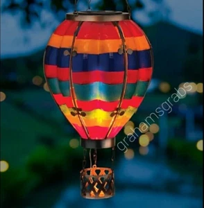 REGAL HOT AIR BALLOON SOLAR LANTERN MULTI STRIPE LARGE 13512 YARD GARDEN DECOR - Picture 1 of 4