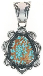 Natural #8 Turquoise Pendant By Navajo Artist Gilbert Tom - Picture 1 of 4