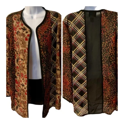 KOOS Patchwork Artsy Brown Lightweight Open Jacket M  *Mint* - Image 1 of 4