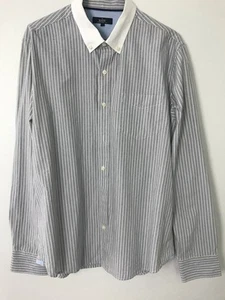 EASY SHIRT LARGE GREY Striped White Collar Button Up Long Sleeve PEAKY BLINDERS - Picture 1 of 22