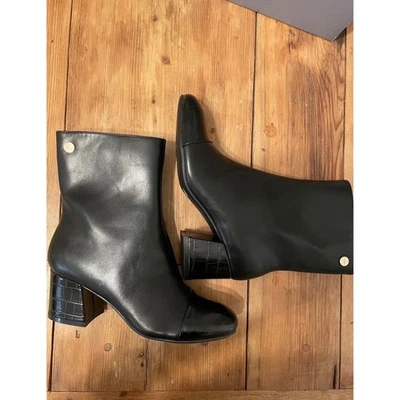 Liz Claiborne Black Faux Leather Croc Block Heel Ankle Boots Women Size 8 - Image 1 of 3
