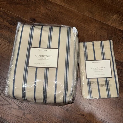 Pottery Barn - Edredón y farsa a rayas azules Courtney - Completo/Reina 92"x88" - ¡Nuevo! Foto 1 de 2
