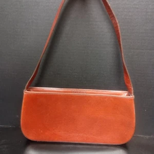 Vintage Cognac Smooth Leather Shoulder Bag Handbag Purse - Picture 1 of 13