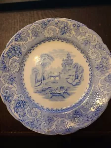 Plato de ensalada W Adams 7 1/2"" diseño Rin azul/blanco hecho en Inglaterra - Imagen 1 de 5