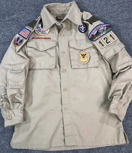 Boy Scouts of America Shirt Youth Medium Tan Uniform Long Sleeve Patches - Picture 1 of 13