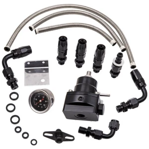 Black Adjustable -6AN Fuel Pressure Regulator Oil Gauge 100Psi AN6 Fittings Kit - Picture 1 of 12