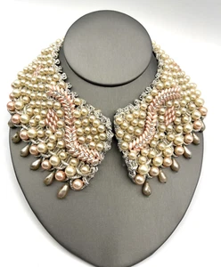 Vintage Faux Pearl Crochet Removable Bib Collar 14" - Picture 1 of 9