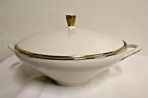 Bavaria Covered Serving Bowl Fine China Ivory With Gold Trim Handle 8 3/4" - Picture 1 of 5
