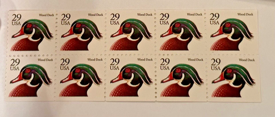 US SCOTT #2484a BOOKLET PANE of 10 ~ 29c ~ 1991 WOOD DUCK ~ Never folded ~ MNH - Image 1 of 1