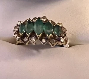 14k Yellow Gold Estate Emerald & Diamond Ring Size 7 - Picture 1 of 5
