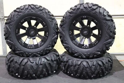 POLARIS GENERAL 1000 27" QUADKING 14" SPYDER BLK ATV TIRE & WHEEL KIT POL10K - Image 1 of 4