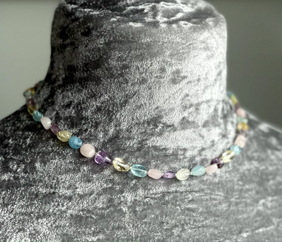 "COLLAR PEPITA DE AMATISTA AGUAMARINA, CITRINO, CUARZO ROSA Y LODALITA ~ 17" Foto 1 de 2
