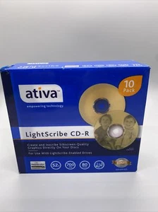  Pack of 10 Ativa Lightscribe CD-R 52X 700MB 80 MINS, 644-025 - Picture 1 of 2
