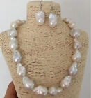 Ensemble de boucles d'oreilles collier perles keshi baroque blanc véritable 18 x 25 mm 18'