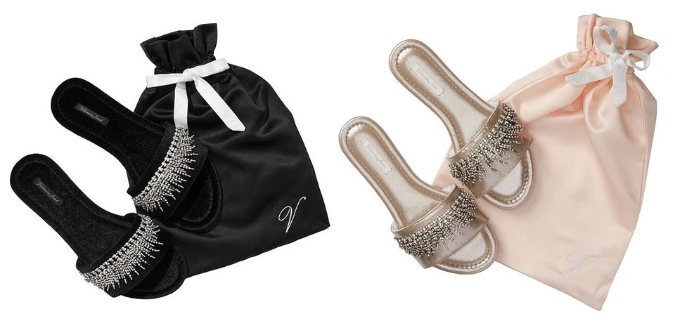 VICTORIAS SECRET EMBELLISHED VELVET SLIDES SLIPPERS RHINESTONES BLING S M L NWT - Image 1 of 1