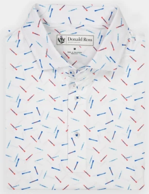 NEW Donald Ross MEDIUM Golf Tee Print Golf Polo Shirt White Sapphire Multi - Image 1 of 3