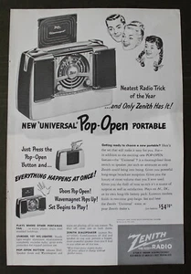 Zenith "Universal" Pop-Open Portable Radio 1948 Magazine Print Ad 10 x 7 - Foto 1 di 1