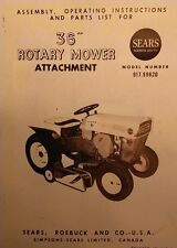 Sears Custom 6 Lawn Garden Tractor 36 Rotary Mower Implement Owner &Parts Manual