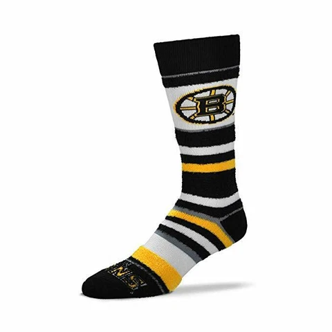 For Bare Feet Women's Boston Bruins Striped Crew Socks - One Size Fits Most Cover