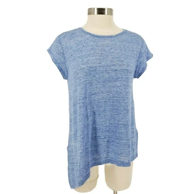 Camiseta JOIE Ryoko Azul Lino Manga Corta Dobladillo Asimétrico Top Mujer XS Foto 1 de 4