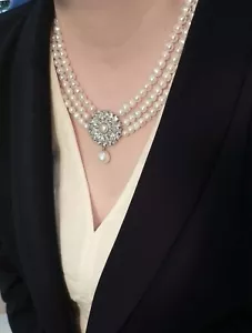 Collier Natur Süßwasser Perlen rund, 3 Reihe, Majestätischen Stil - Bild 1 von 3