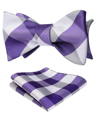 Pajaritas moradas para hombre a cuadros a cuadros con pajarita y bolsillo cuadrado Classi... Foto 1 de 4