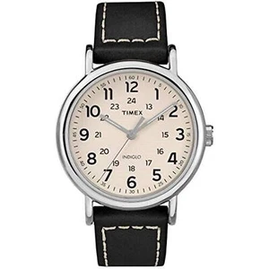 Timex Men's Watch Weekender Silver Tone Case White Dial Leather Strap TW2T21600 - Picture 1 of 1