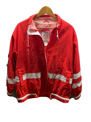 80’s Vintage IZZI SPIRIT Logo Red And White Stripe Full Zip Jacket Womens Sz L - Image 1 of 4