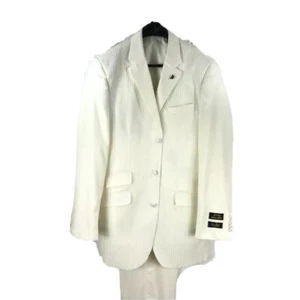 E.J. Traje crema para hombre Samuel White Looks 3 piezas pantalón plisado a rayas talla 38L - Imagen 1 de 6